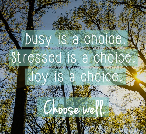 Busy is a choice stressed is a choice joy is a choice. Choose well.