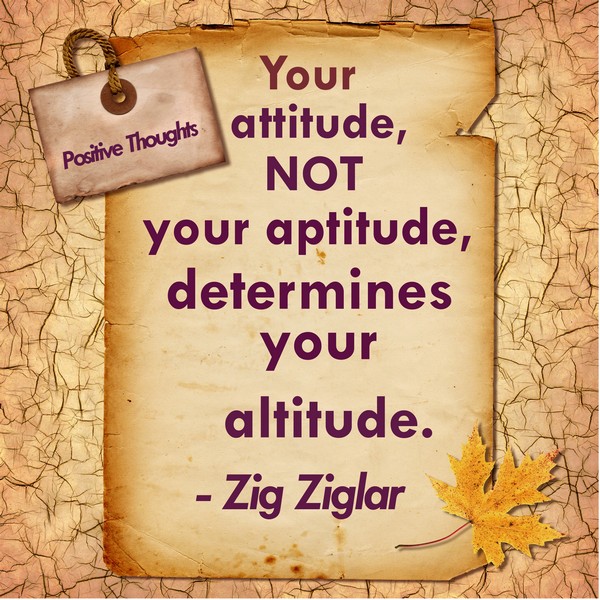 Your attitude not your aptitude determines your altitude.