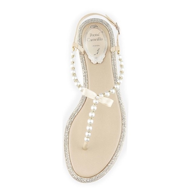 35 Stunning Beach Wedding Shoes for the Perfect Seaside Nuptials 11 Rene Caovilla Pearl and Crystal Flip Flop