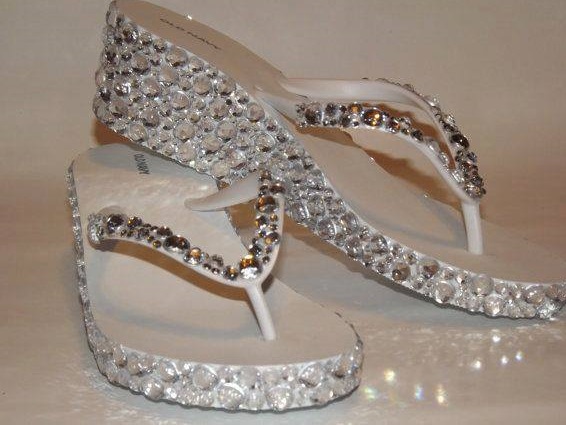 Rhinestone Bling Flip Flop Wedge Sandals