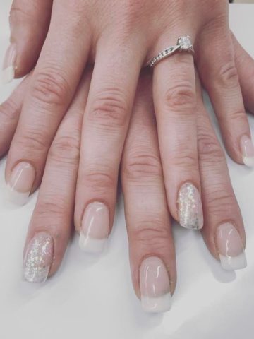 French Gel extensions with a touch of sparkle are perfect