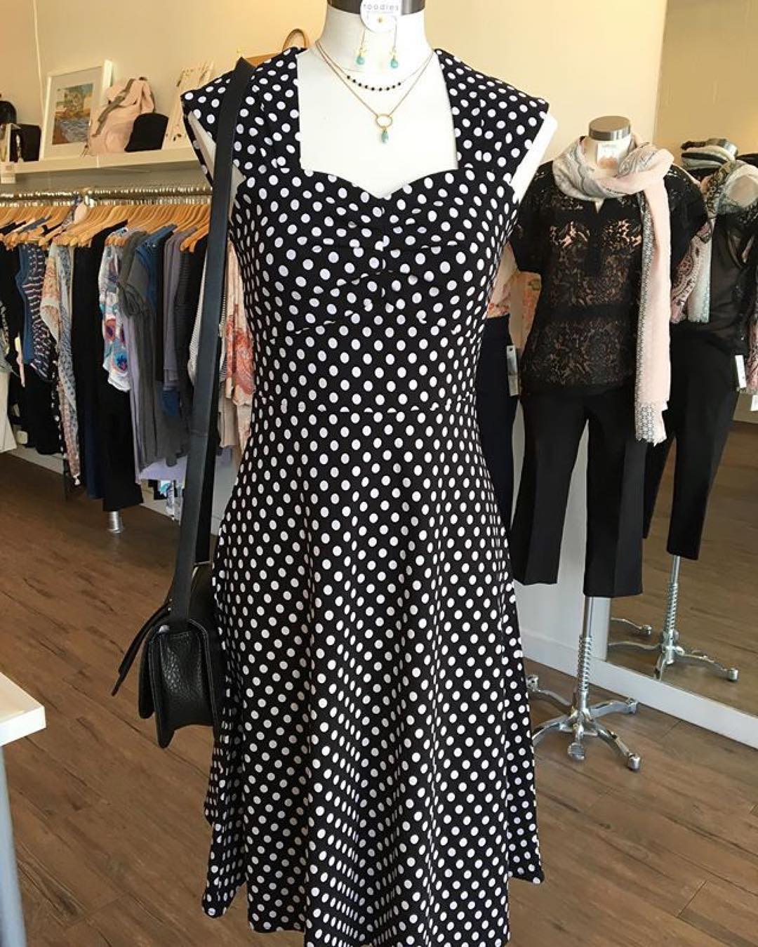 Black Polka Dots Sweetheart Neckline Dress