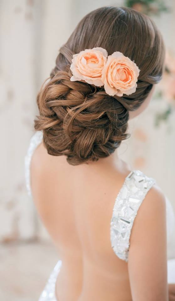 Messy Curls Bun Decorated With Fresh Flower