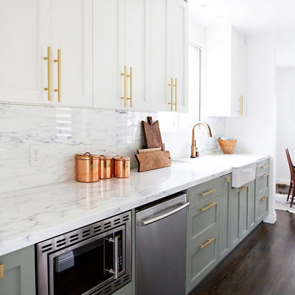 Modern Kitchen With Brass And Bronze Utensils For Vintage Look