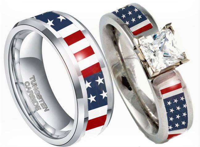 American Flag With Titanium Wedding or Engagement Rings