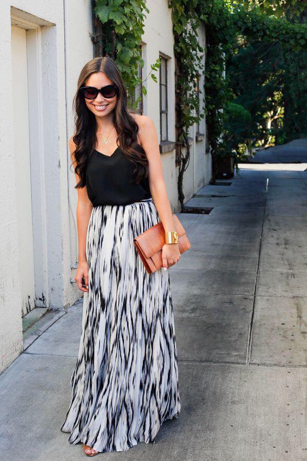 Awesome Black Top With Black & White Long Skirt