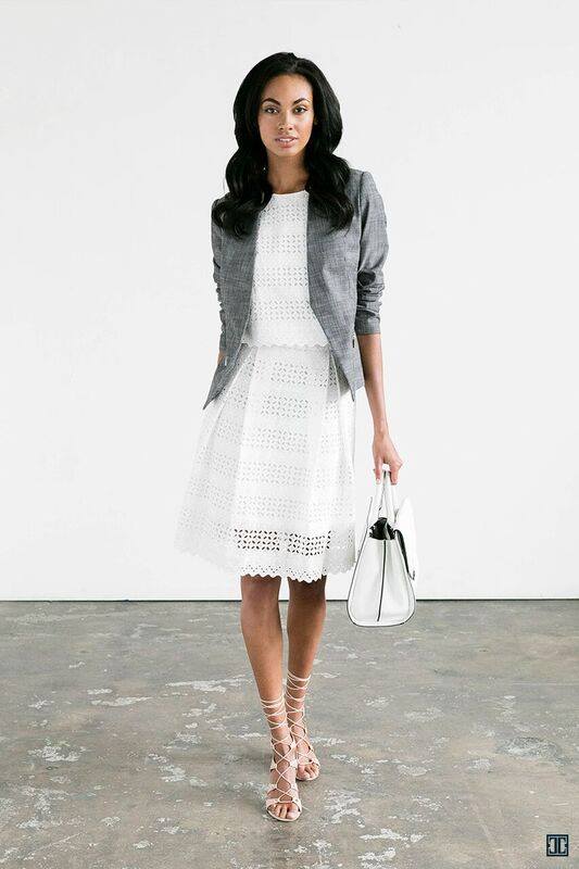 Beautiful White Dress With Grey Jacket