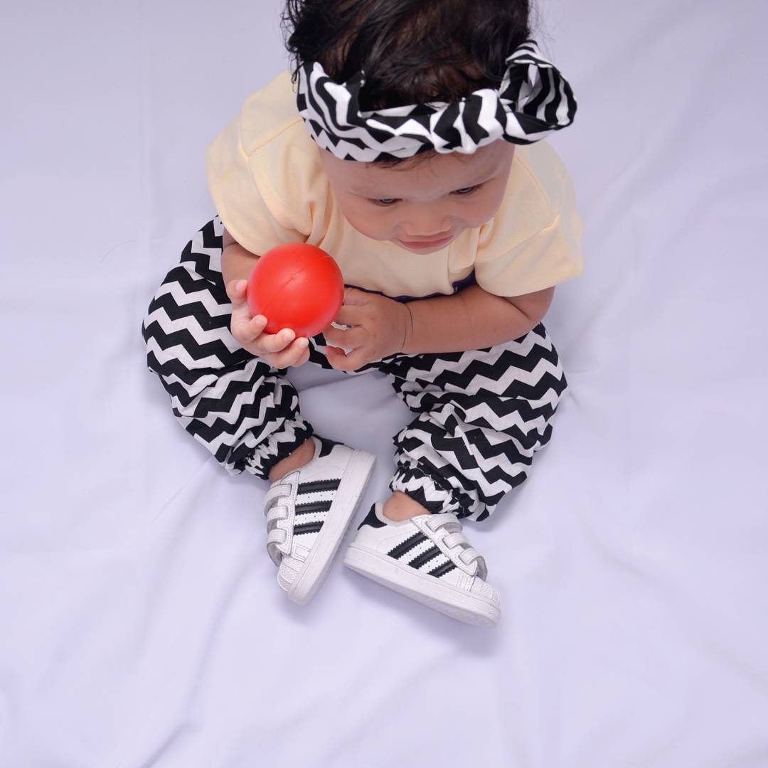 Black & White Acrylic Bottom With Matching Headband and Sneakers