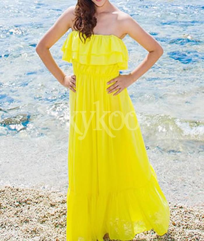 Bohemian Chiffon Strapless Yellow Dress