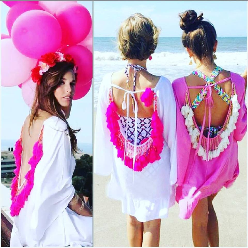 Boho Style Pink & White Beach Dress