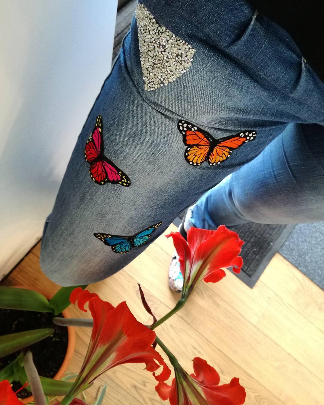 Butterfly Flying On Jeans