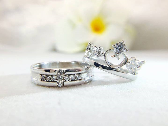Cross & Crown Design Sterling Silver Couple Rings