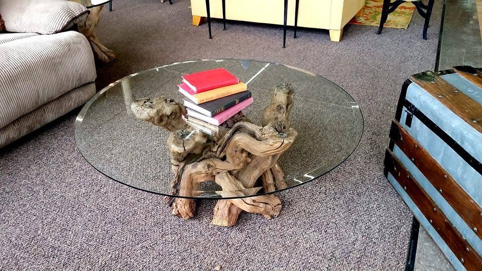 Drift Wood And Glass Top DIY Coffee Table