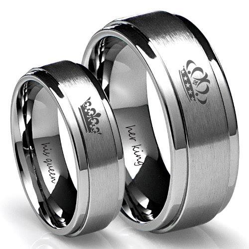 King and Queen Silver Tungsten Ring Set For Couples