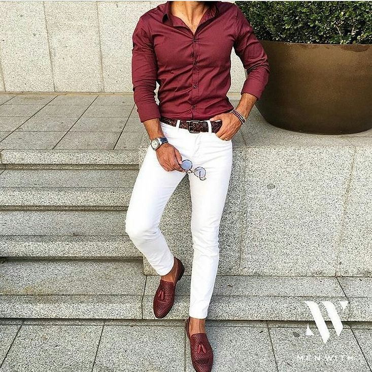 Mehroon Shirt With White Trousers