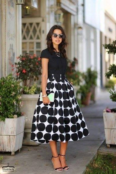 Polka Dot Black & White Skirt With Black Top