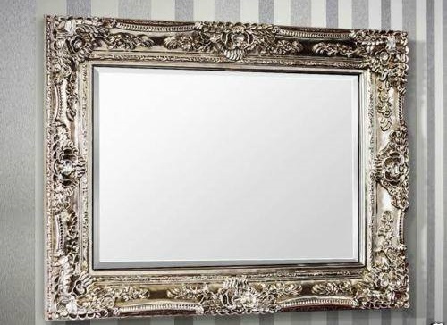 Rectangular Rocco Silver Ornate Wall Mirror