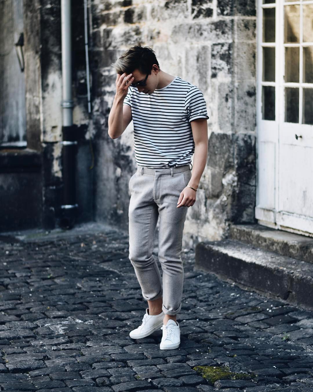 Round Neck Stripes T-Shirt With Grey Pant