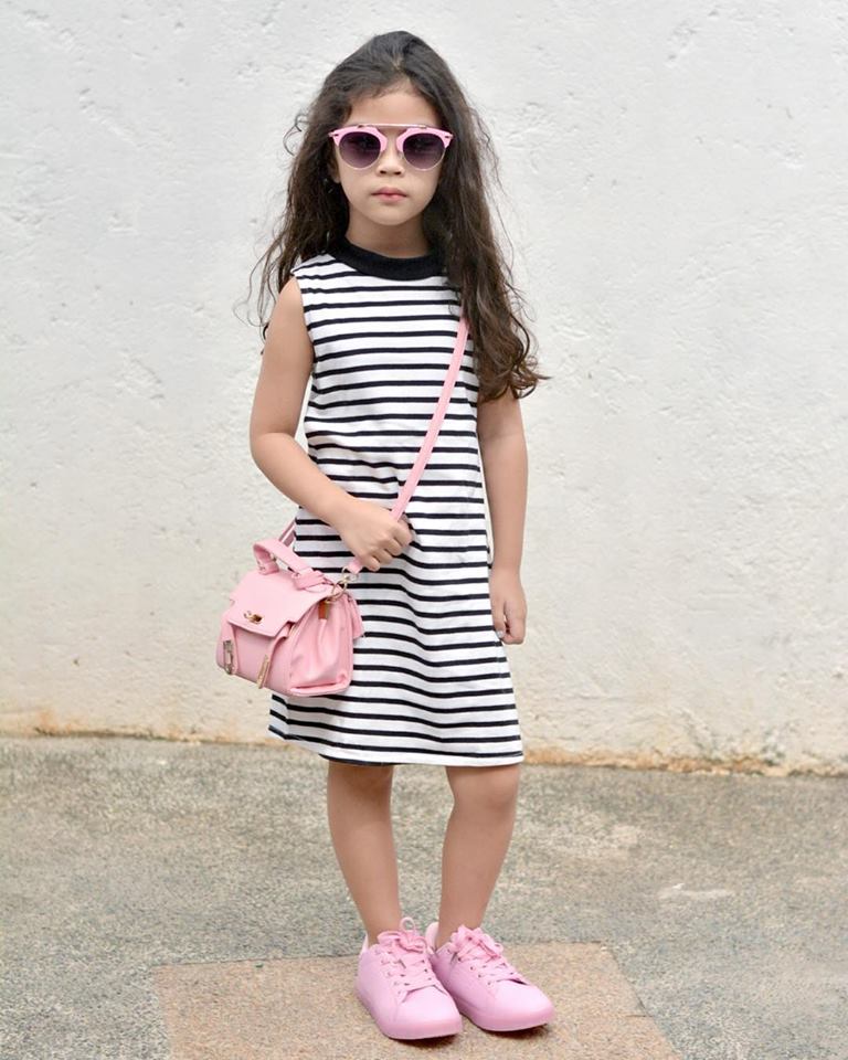 Stripes Outfit With Pink Sneakers