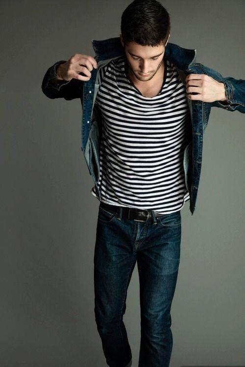 Stripes T-Shirt With Denim Jeans & Jacket
