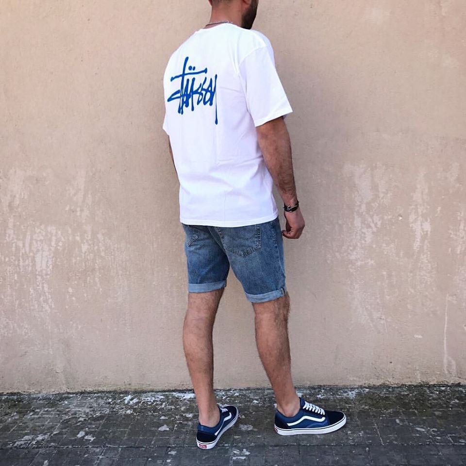 White T-Shirt, Denim Shorts With Vans Sneakers