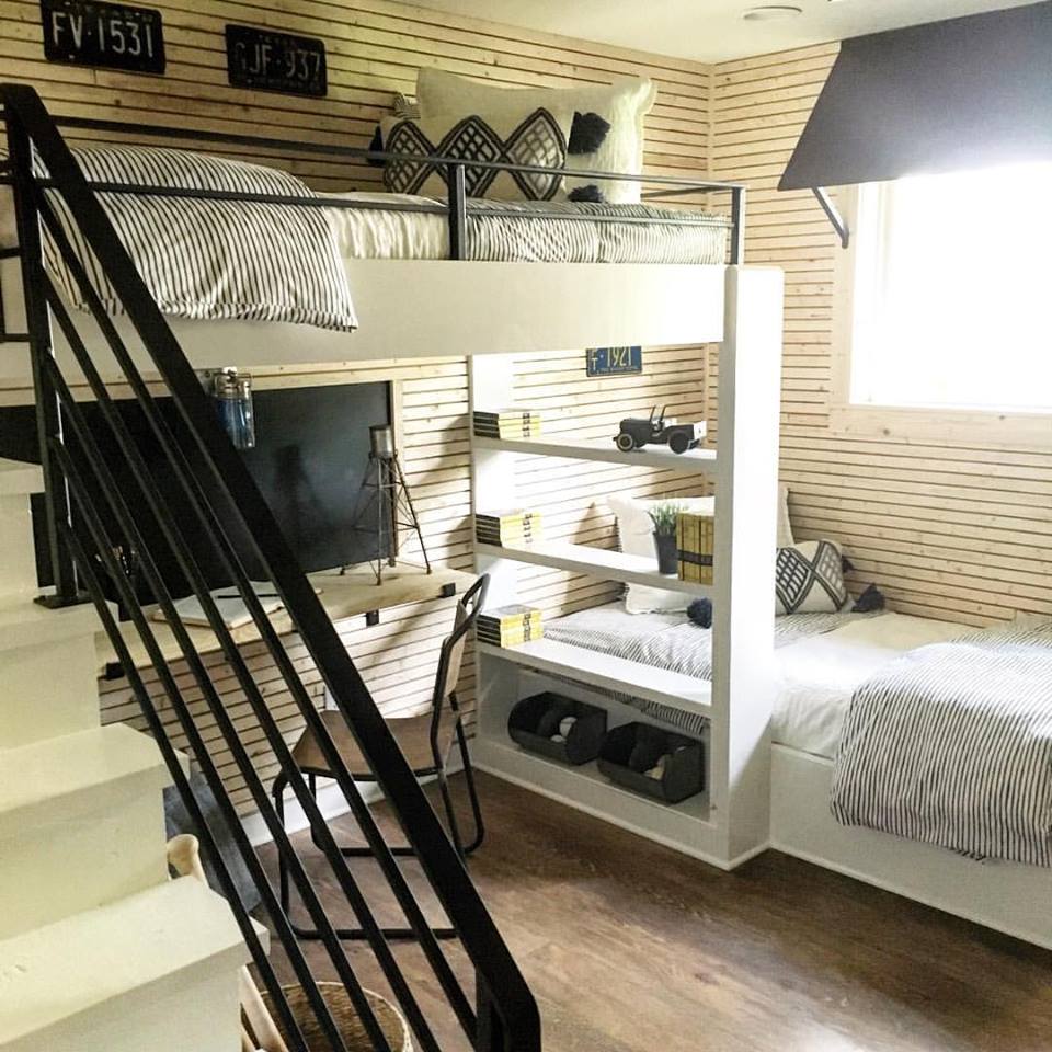 Young Boy Room Decorated With Metal, Raw Wood And White Accessory