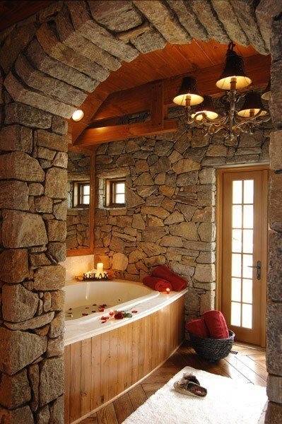 Adorable Raw Stone Bathroom Design