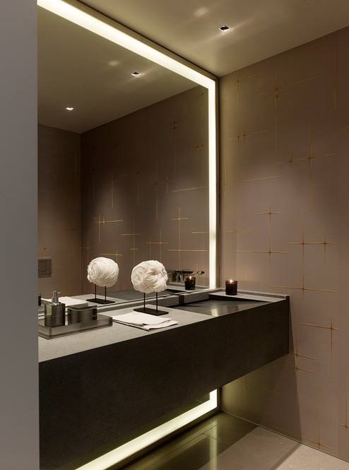 Adorably Stylish Bathroom With Big Mirror