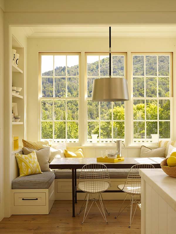 Alluring Breakfast Nook Space With Open Shelve & Big Window For Beautiful View