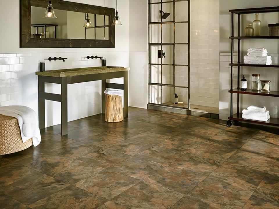 Amusing Rustic Bathroom With Open Shelf Storage Stand