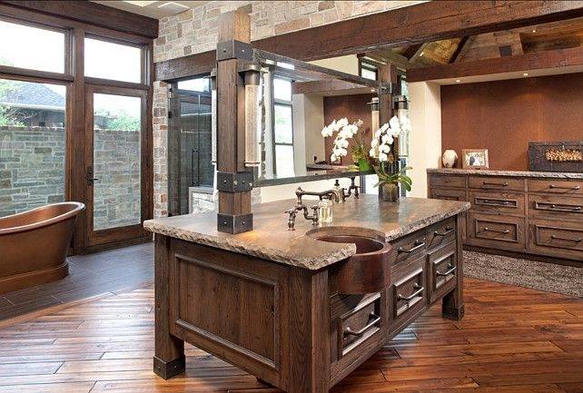 Appealing Big Rustic Bathroom With Copper Bathtub & Sink
