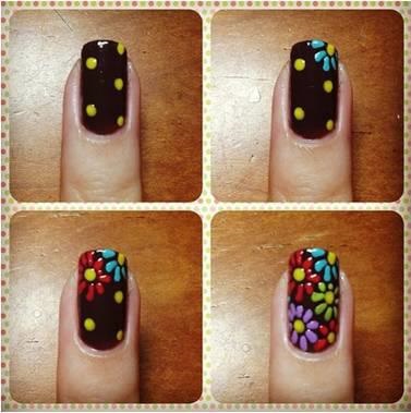 Awesome Black Floral Nail Art