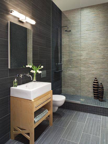 Awesome Contemporary Bathroom With Beautiful Greyish Tiles