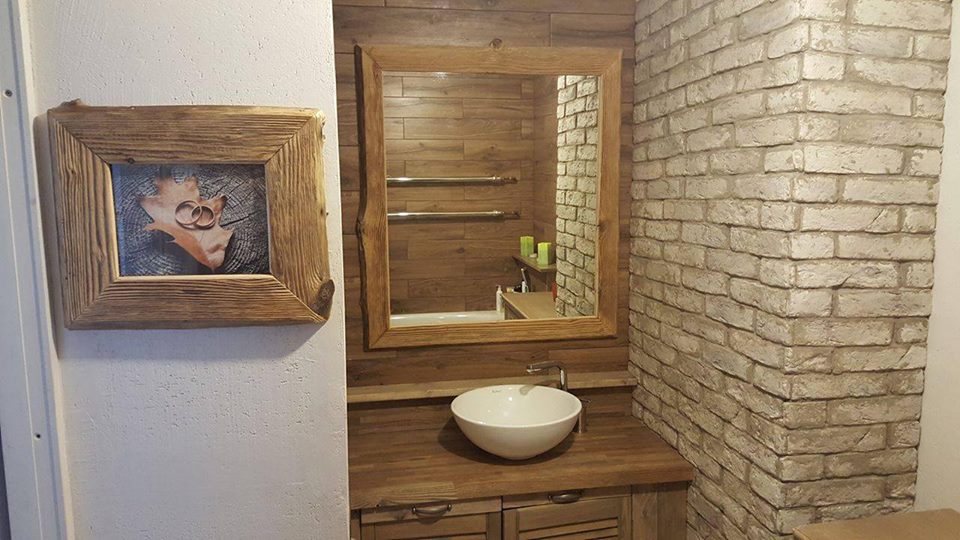 Beautiful Rustic Bathroom With Handcrafted Reclaimed wood Photo Frame & Wood Mirror