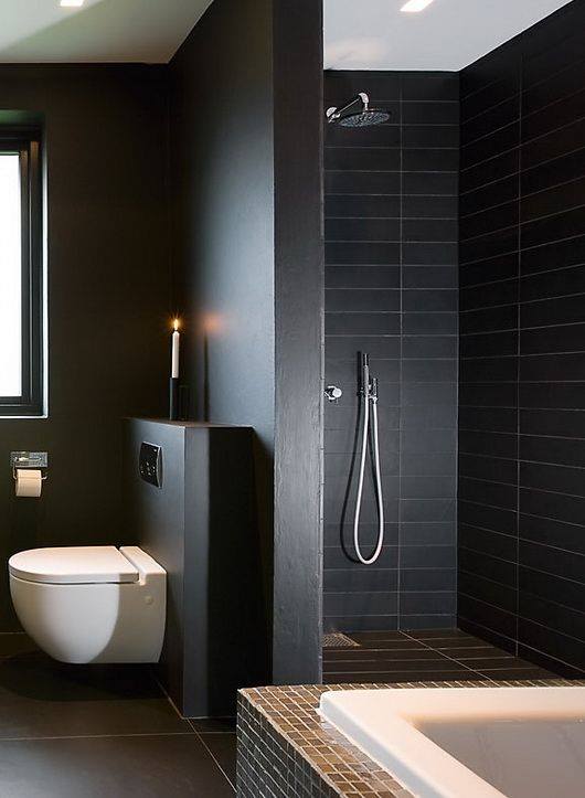 Black Contemporary Rectangular Tiles And Beautiful Vanity