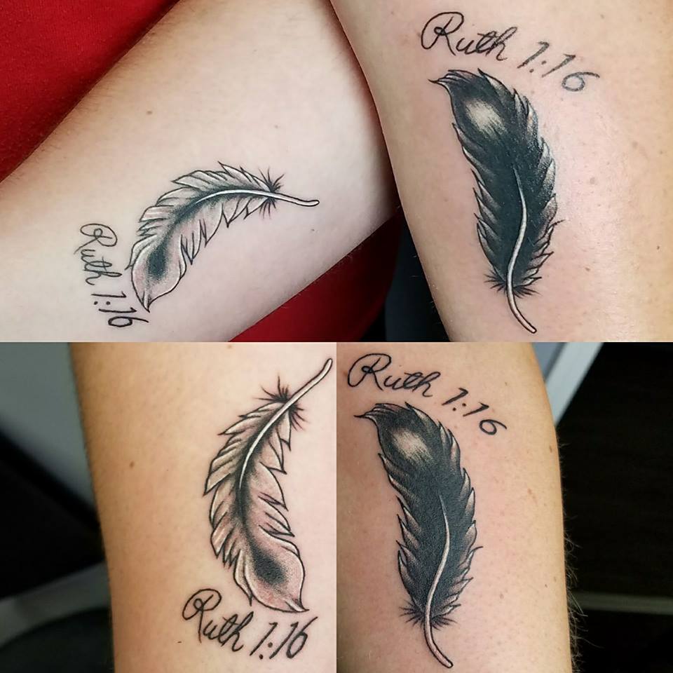Black & White Matching Feather Tattoo