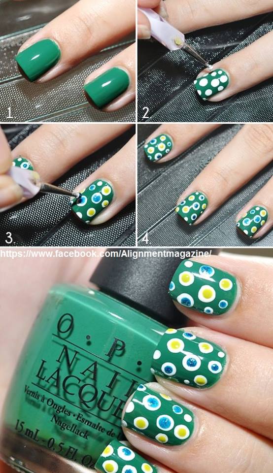 Charming Green Polka Dots Nails