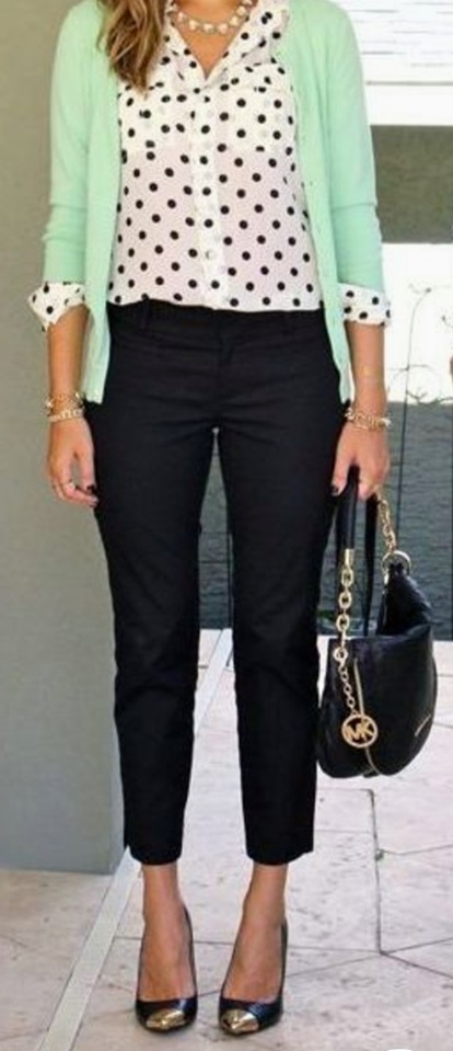 Cute Polka Dot Shirt With Black Pant, Belly Shoes & Handbag