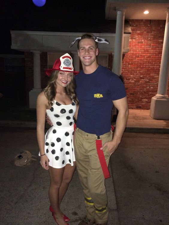 Dalmatian & fireman Halloween costume.