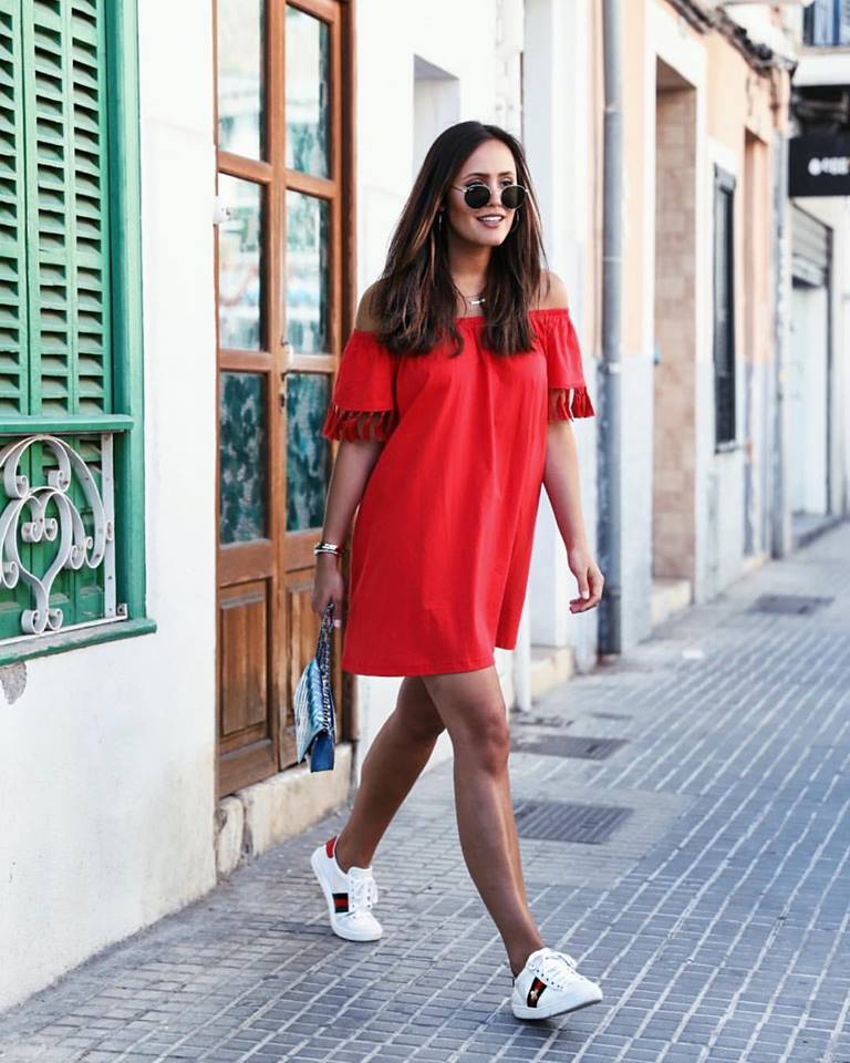 Dashing Red Summer Wear With Sunglasses