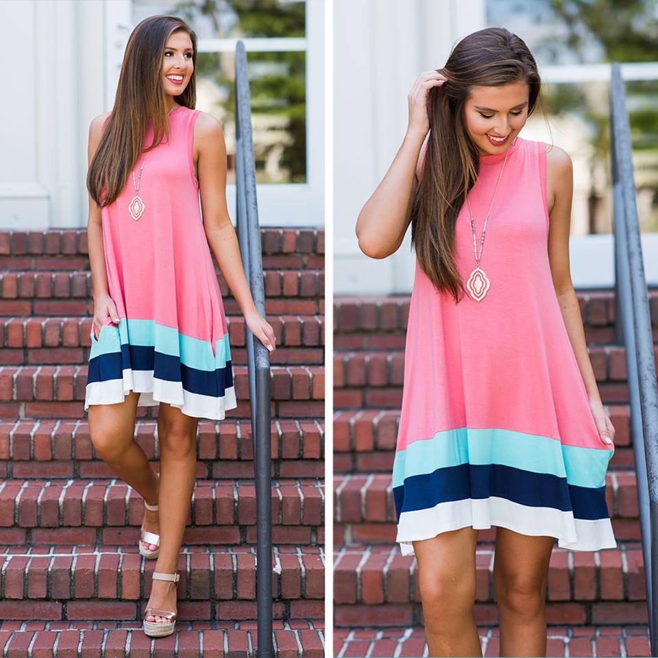 Elegant Pink With Colored Stripes Perfect For Summer