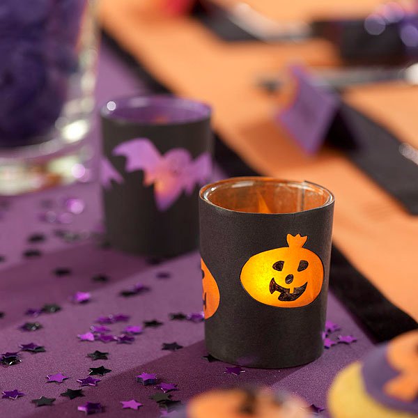 For a spooky table decoration, make these simple Halloween party lights