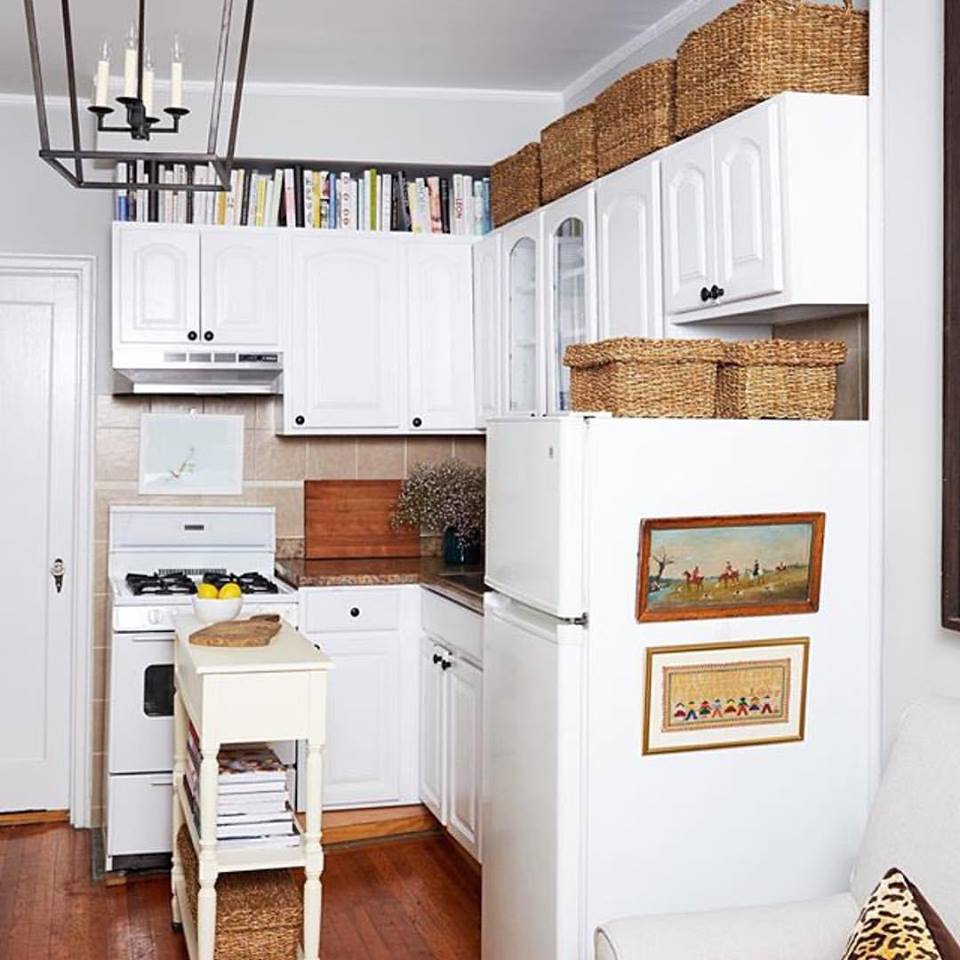 French Country Small Kitchen And Woven Basket For Storage