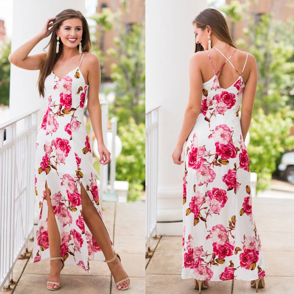 Gorgeous Maxi Dress With Pink Flowers
