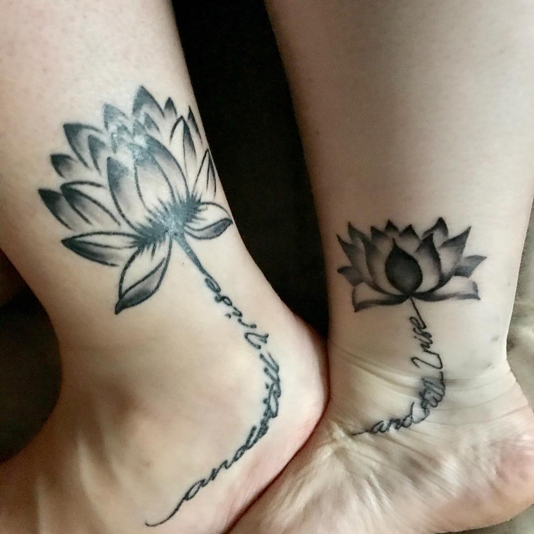 Grey & Black Lotus With Quote Tattoo