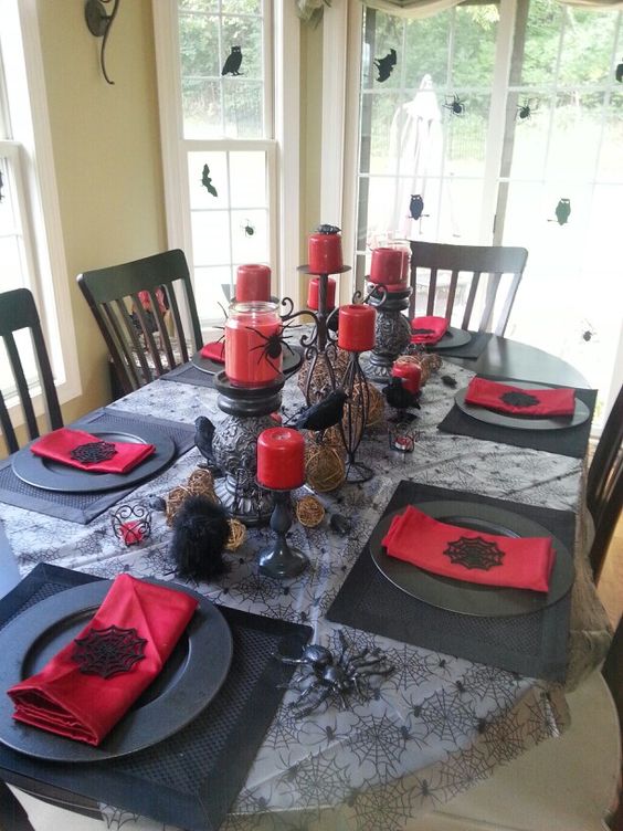 Halloween dinner table setting.
