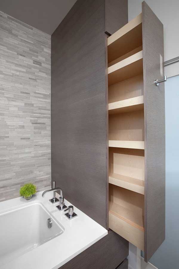 Hidden Slide-out Pantry In the Bathroom