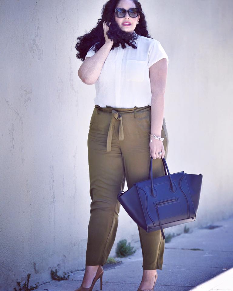 Impressive White Shirt Green Pant With Knot Style Belt & High Heels