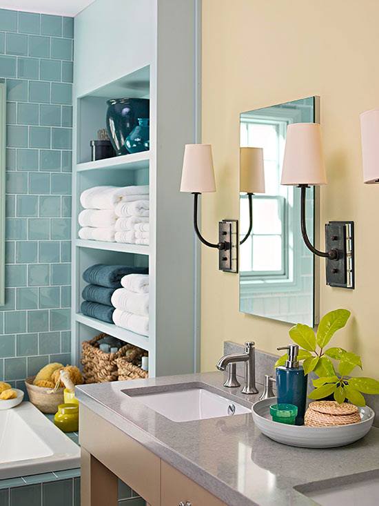 Keep towels within arm's reach with built-in storage in the bathroom!