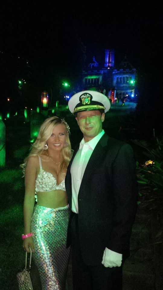 Mermaid and yacht captain couples Halloween costume
